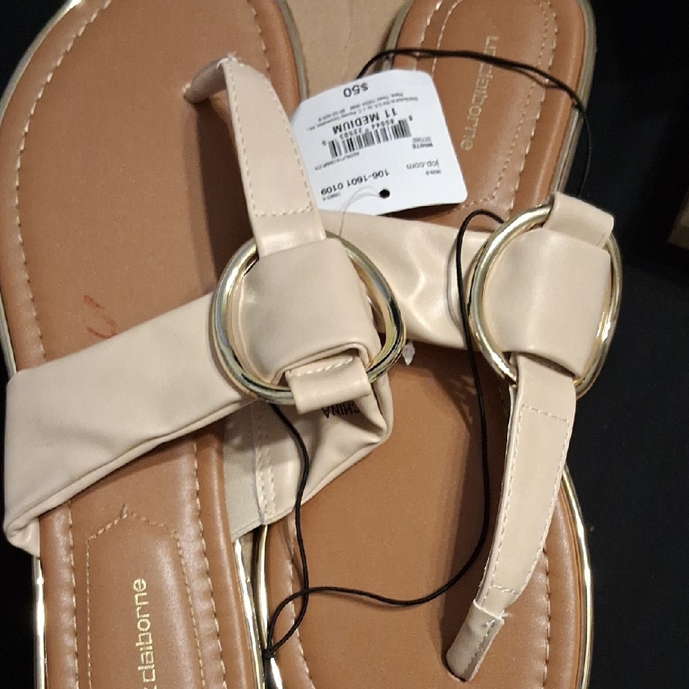Liz Claiborne Women's Beige Sandals with Gold Accents